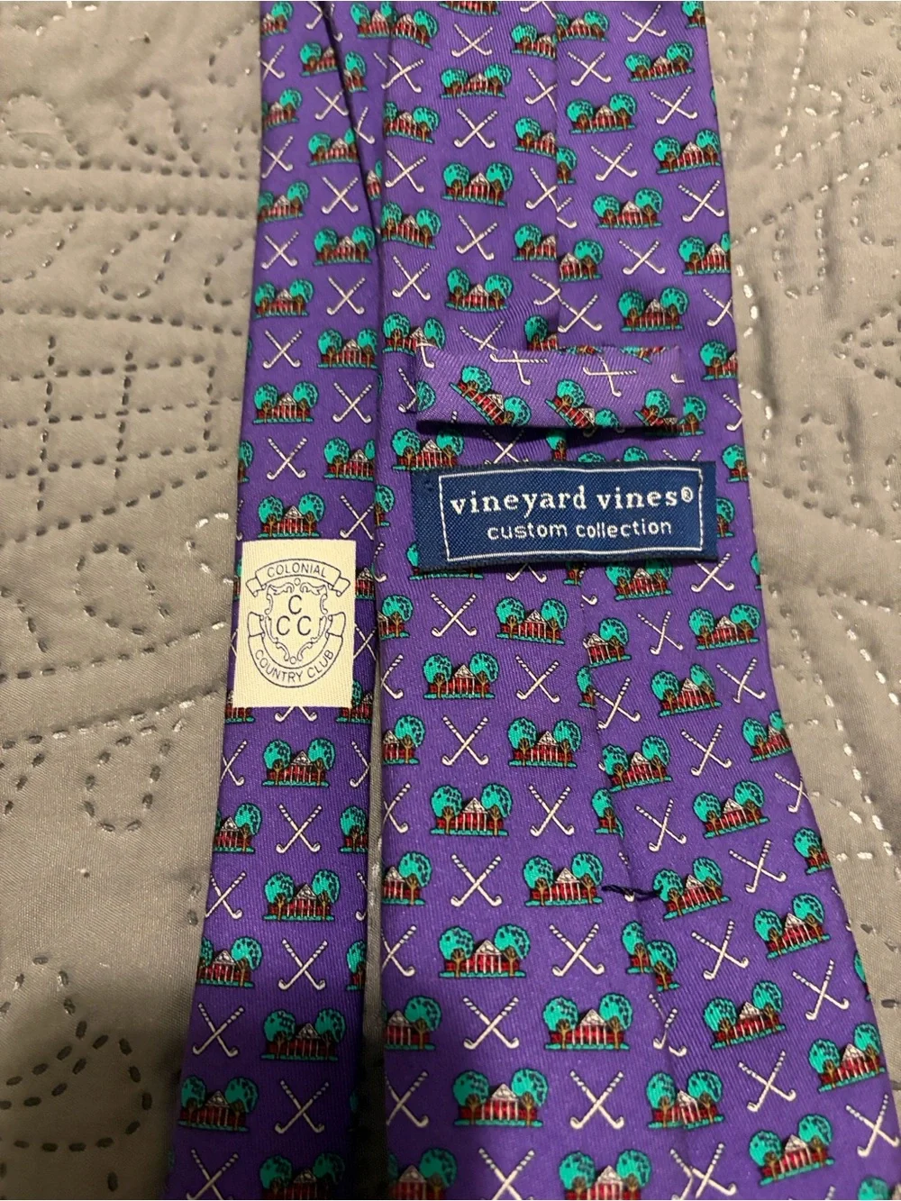 Men's Colonial Golf Vinyard Vines Purple Patterned Golf Motif Tie